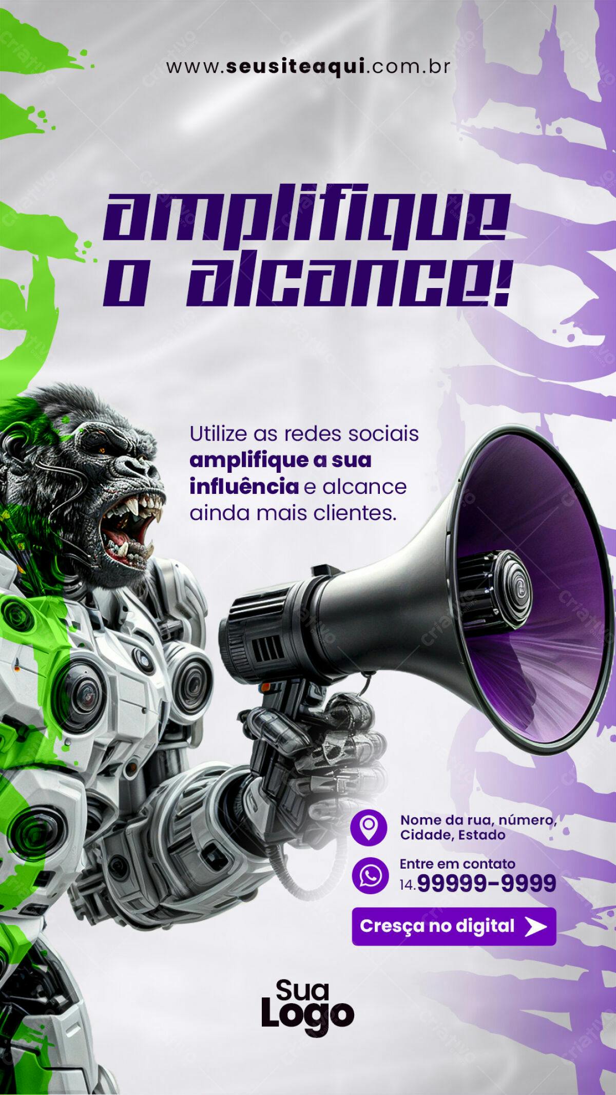Flyer Marketing Digital Gorilla Robô PSD Editável