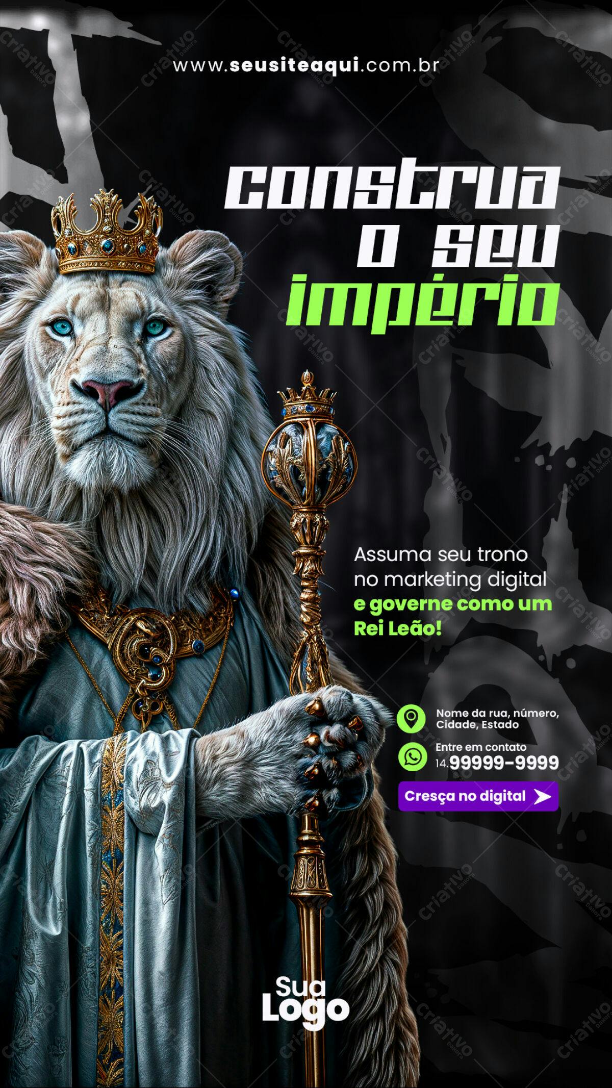 Flyer Marketing Digital com Leão Rei PSD Editável