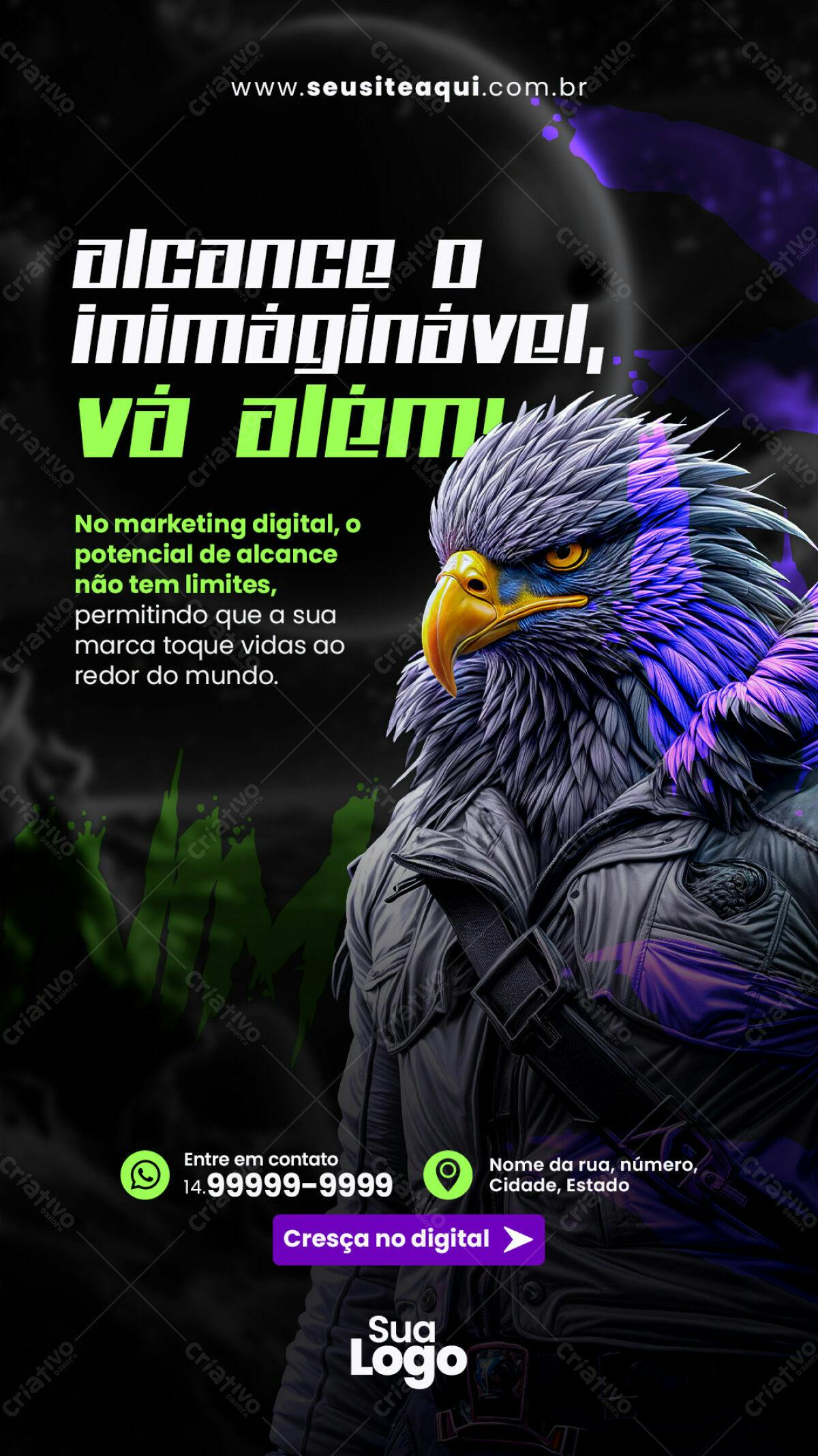 Flyer Marketing Digital com Águia PSD Editável