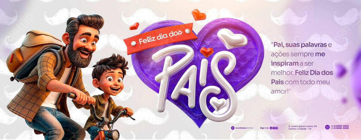 PSD Ilustração Dia dos Pais Pai e Filho de Bicicleta