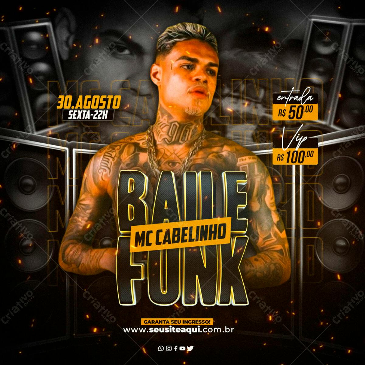 Flyer para Festa Funk com MC Cabelininho PSD Editável