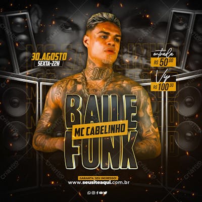 FLYER EVENTO MÚSICA BAILE FUNK MC CABELINHO PARA REDES SOCIAIS