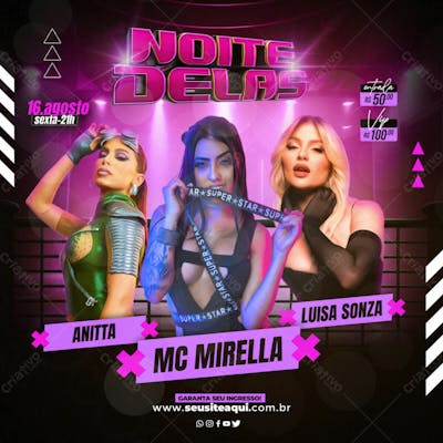 FLYER EVENTO MÚSICA NOITE DELAS PARA REDES SOCIAIS
