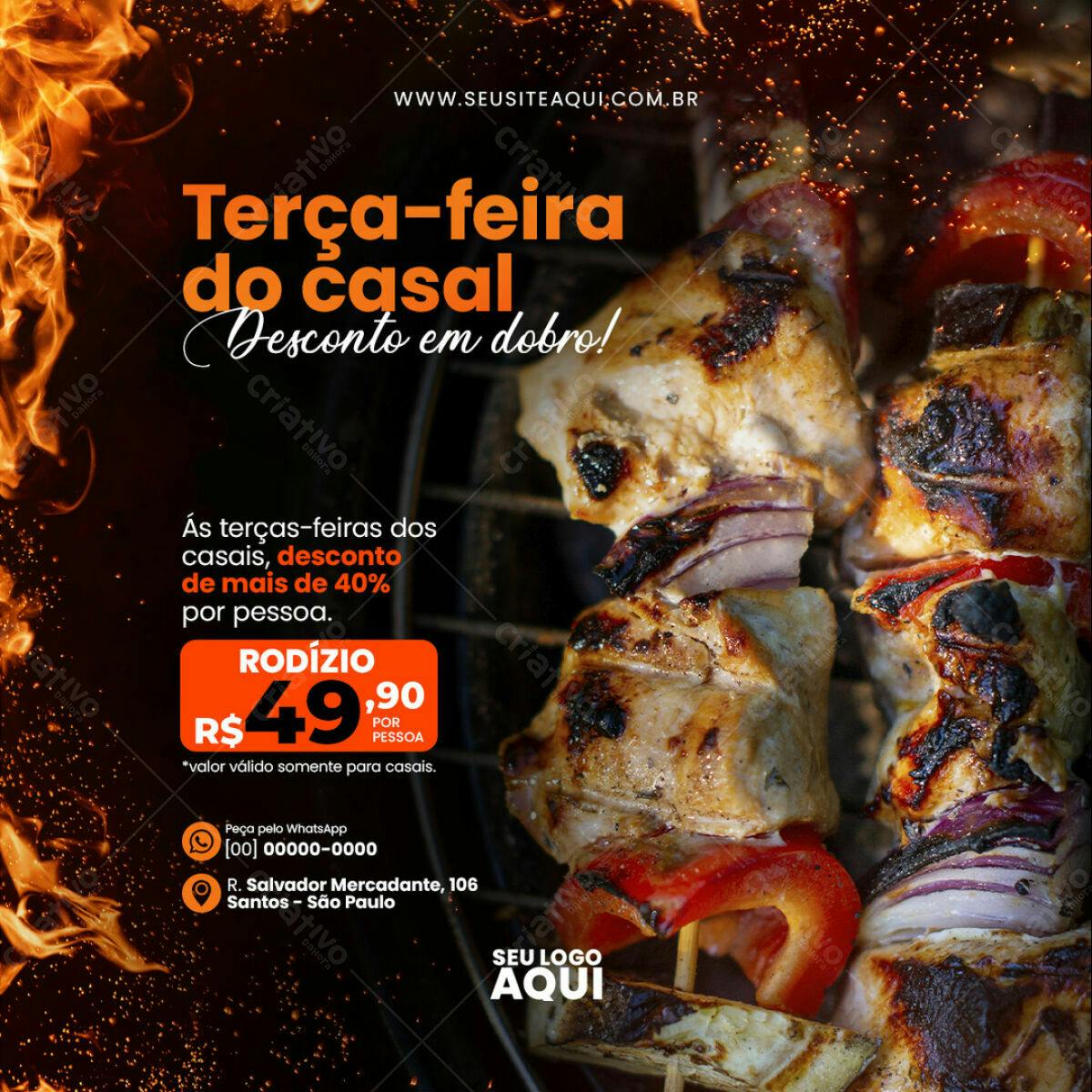 Flyer para Promoção de Rodízio de Churrasco em Terça-Feira PSD Editável