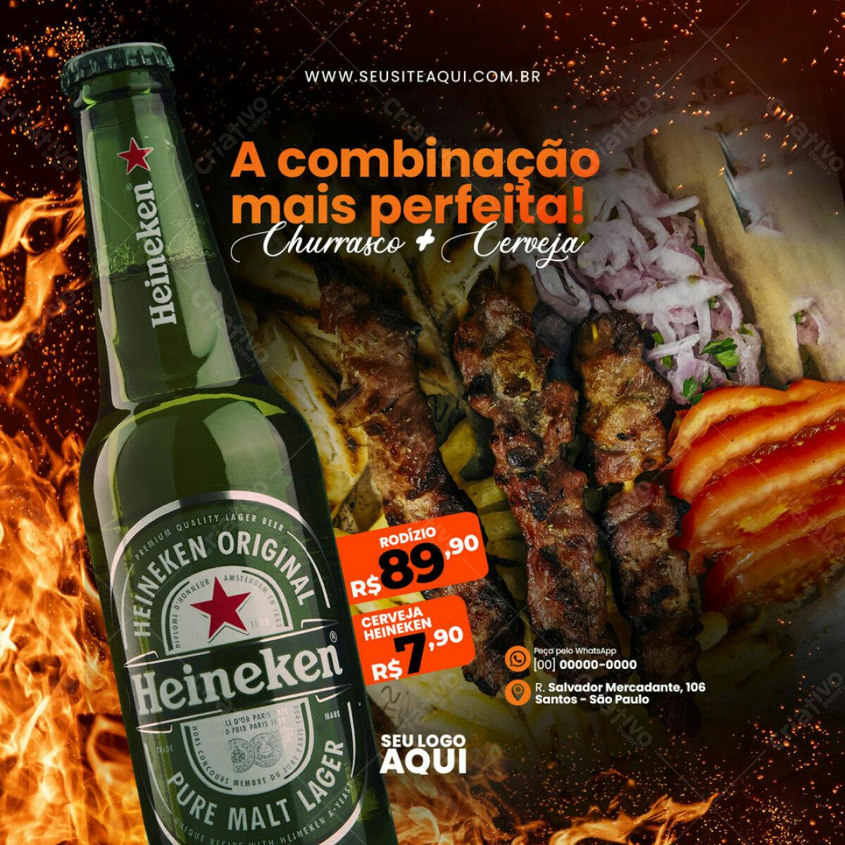 Flyer Churrasco e Cerveja Heineken PSD Editável