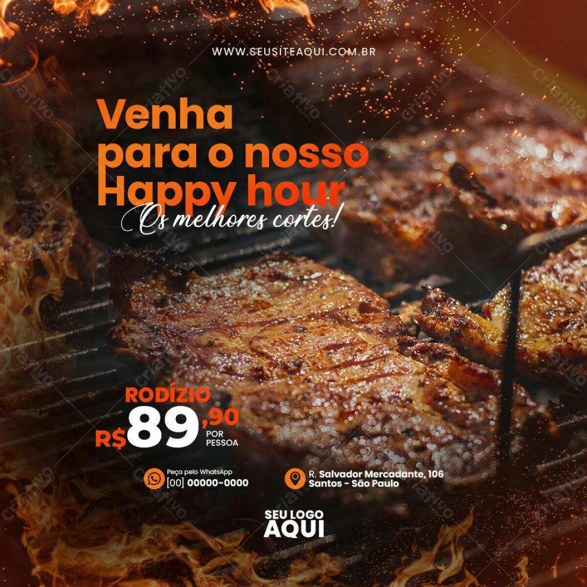 Flyer para Happy Hour Churrasco PSD Editável