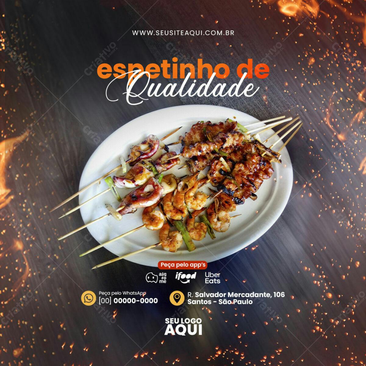 Flyer para Restaurante de Espetinhos PSD Editável