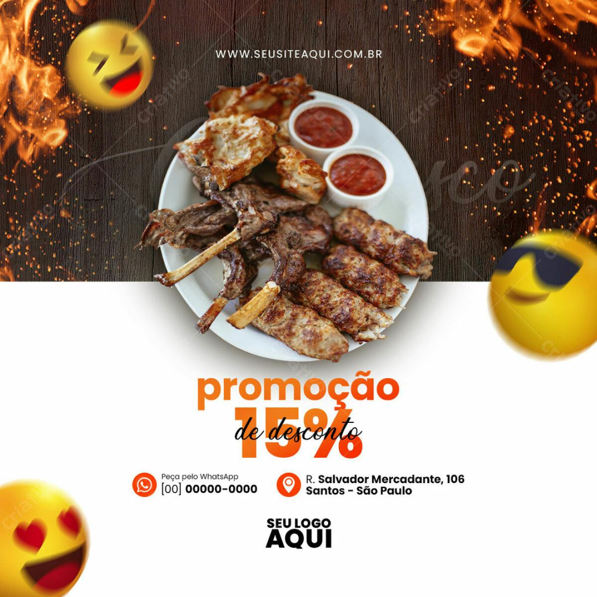 Flyer Churrasco com 15% de Desconto PSD Editável