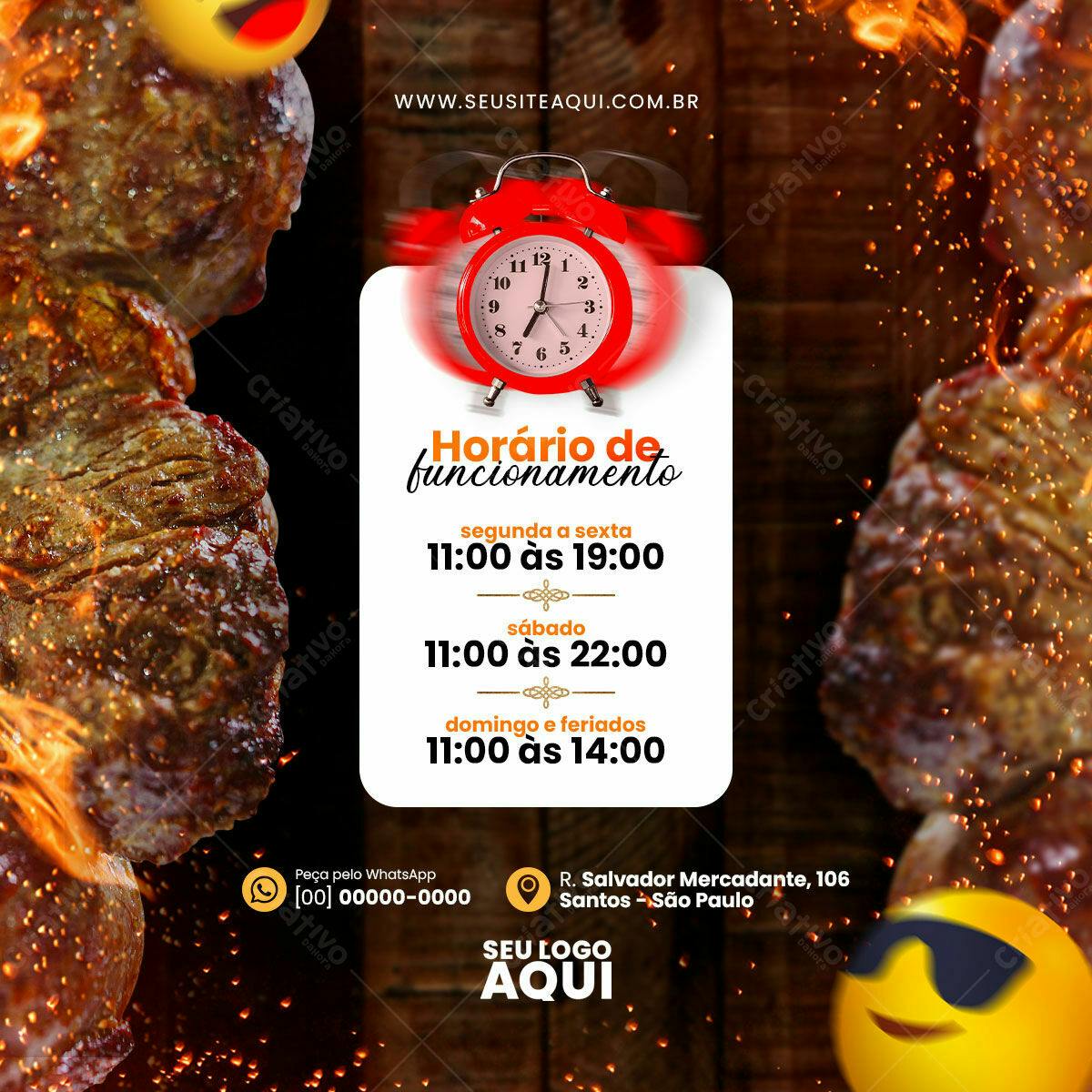 PSD Flyer Horário de Funcionamento Churrascaria PSD Editável