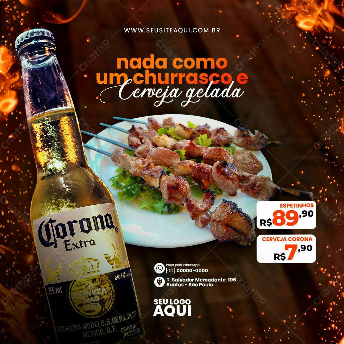 Flyer Churrasco e Cerveja Corona PSD Editável