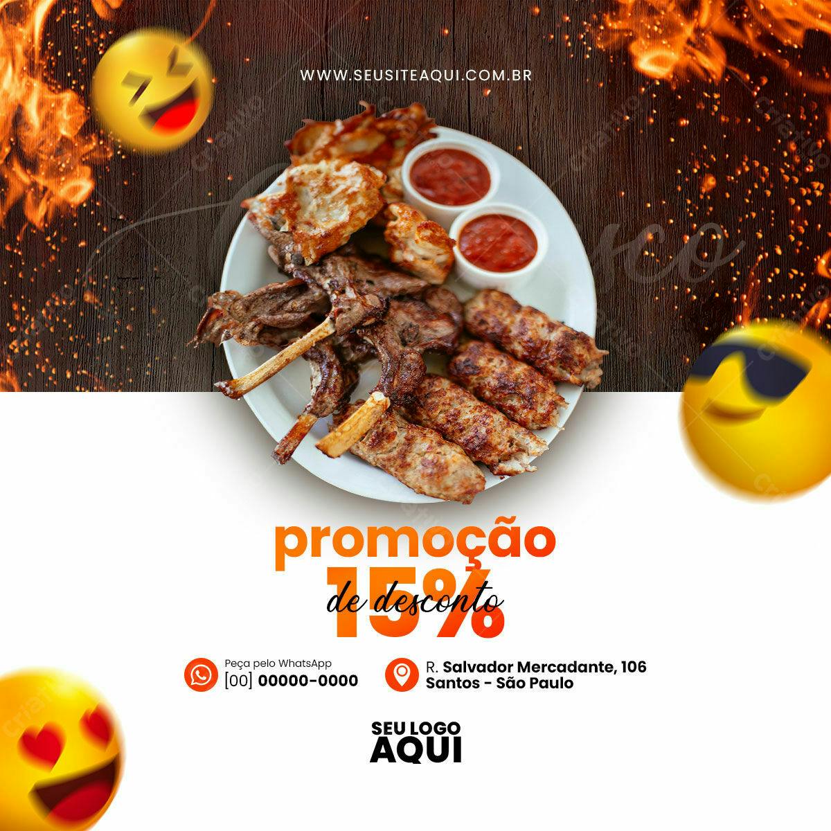Flyer de Promoção Churrasco 15% de Desconto PSD Editável