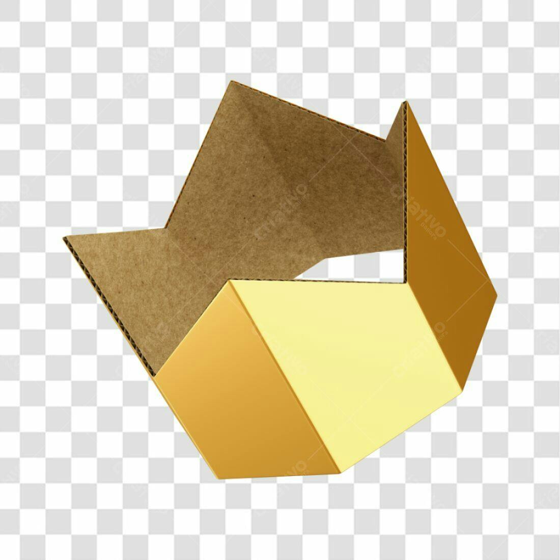 Modelo de Embalagem em Cartão Dourado PNG com fundo transparente