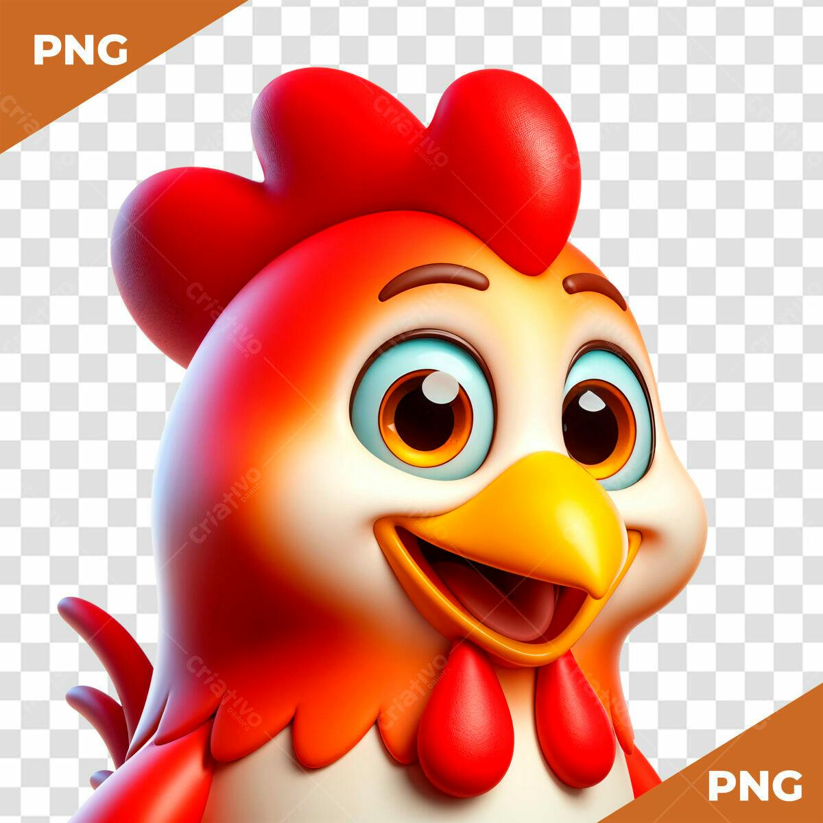 Mascote Galo Vermelho Cartoon PSD Editável