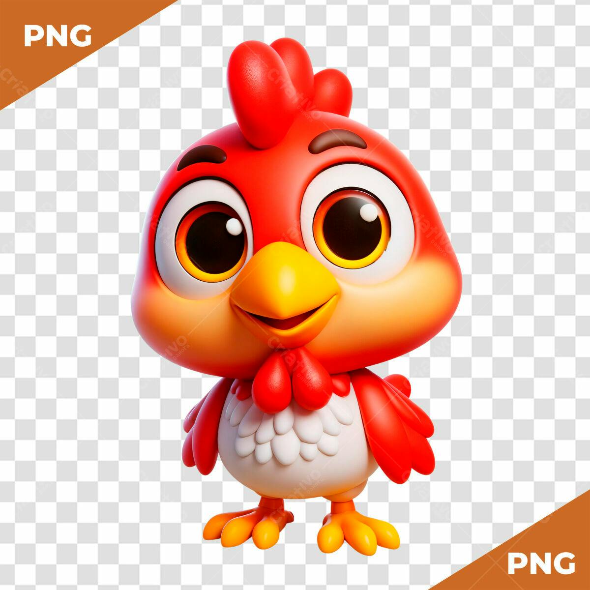 Psd Frango Cartoon Vermelho para Artes Infantis Editável