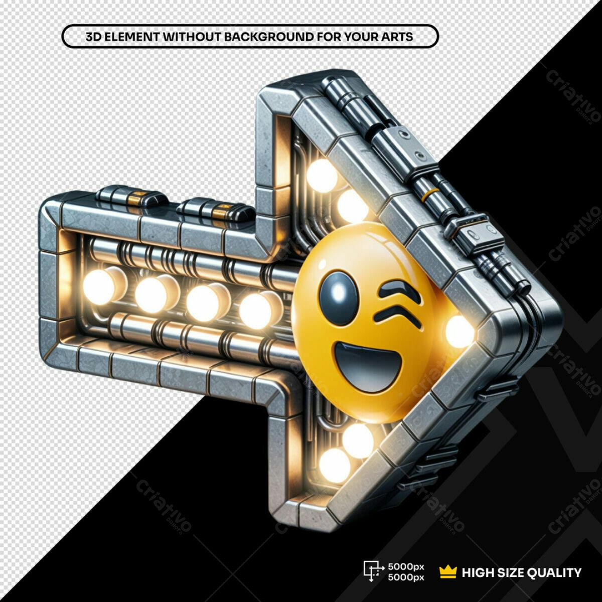 Seta 3D com Emoji Feliz PSD Editável
