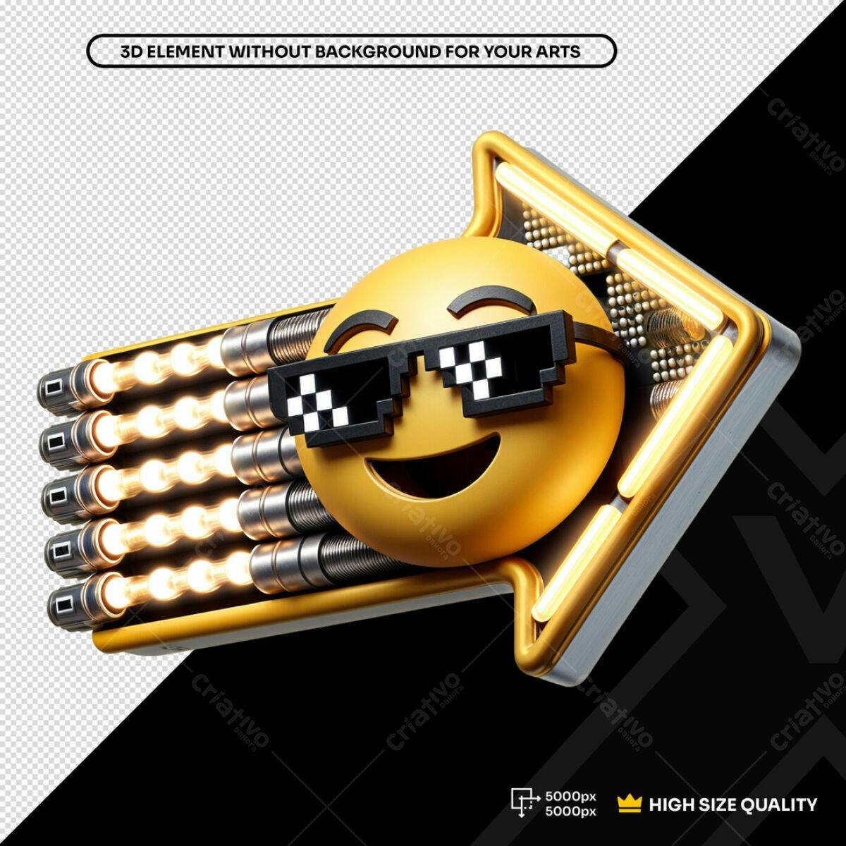 Emoji Seta Neon Dourada PSD Editável