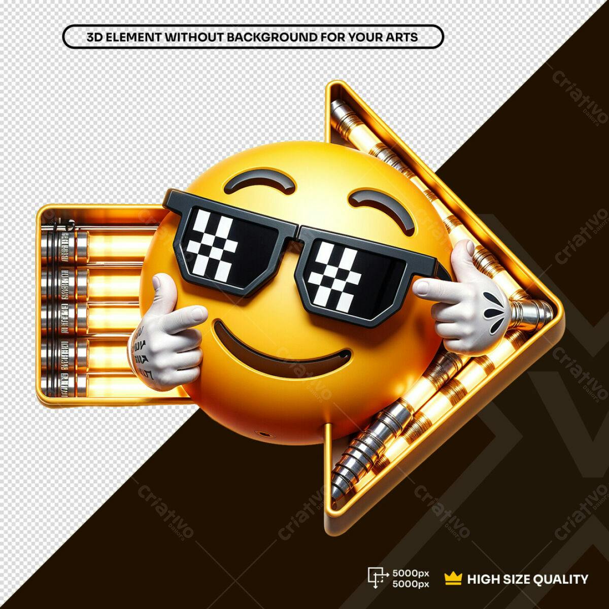 Emoji Seta 3D com Óculos PSD Editável