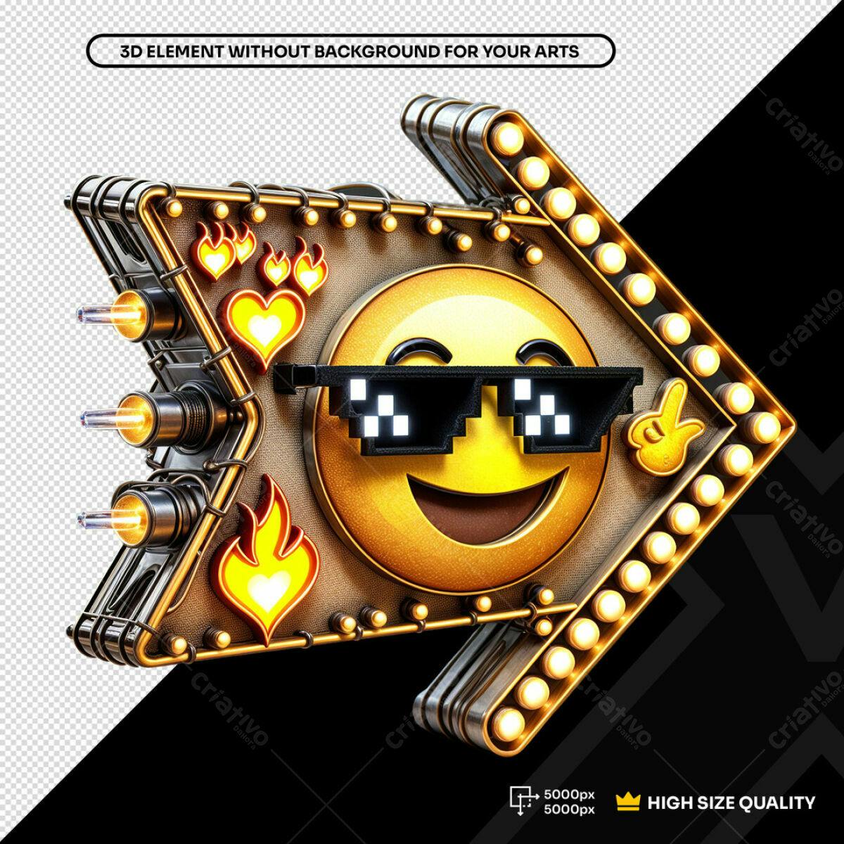 Seta Emoji Neon com Luzes PSD Editável