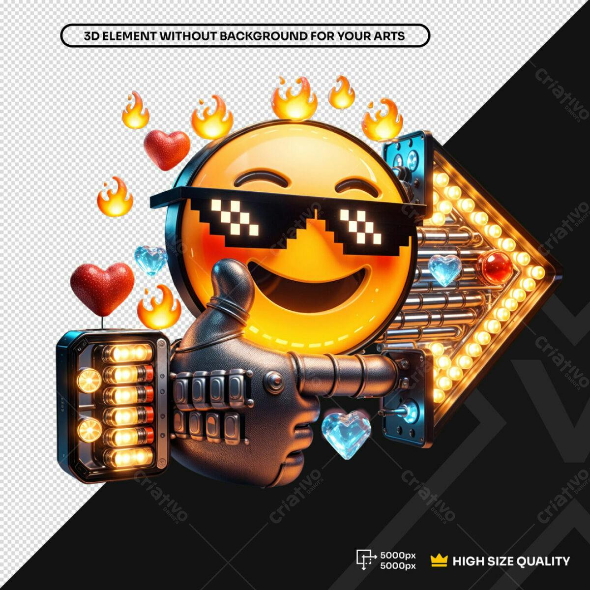 Emoji 3D com Seta Neon PSD Editável