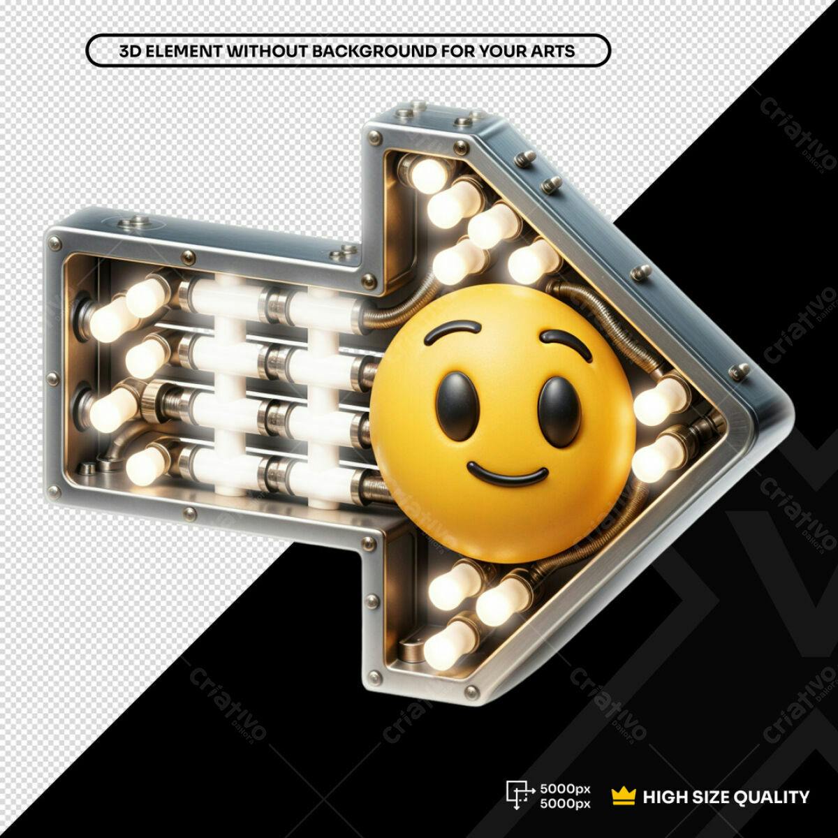 Elemento 3D Seta com Emoji Sorrindo PSD Editável