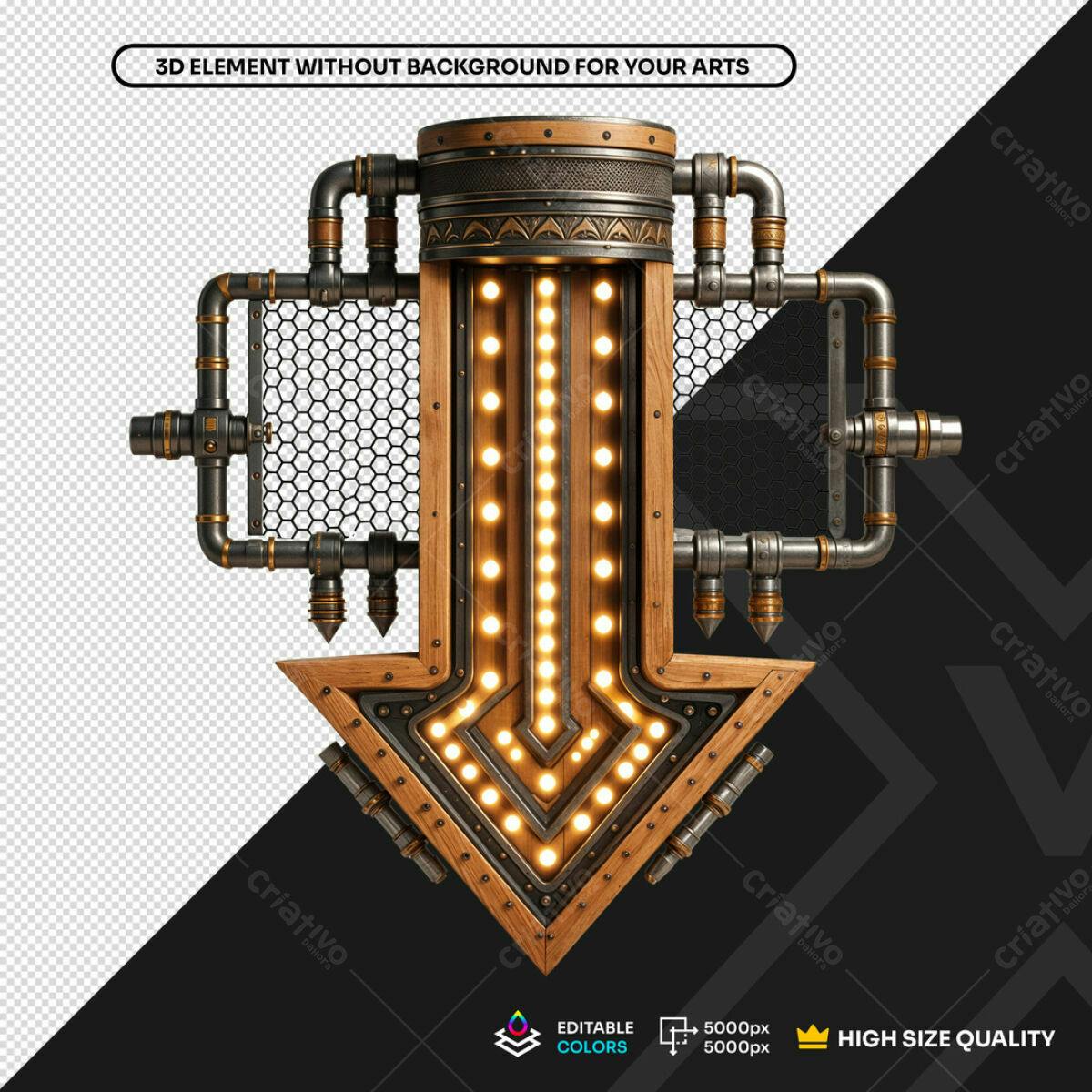 Seta Indicativa Industrial em Madeira e Metal PSD Editável