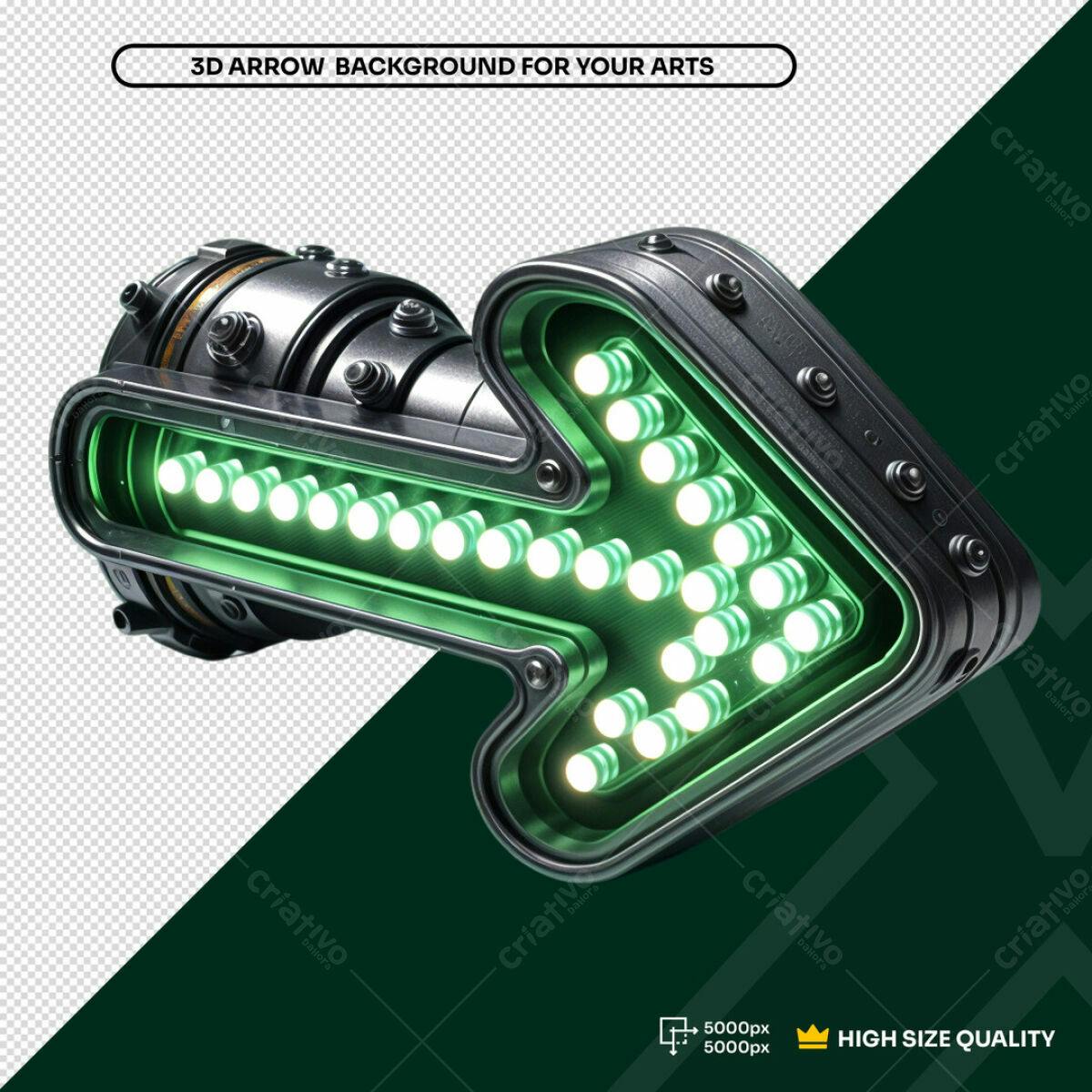 Seta 3D Verde Metálica PSD Editável