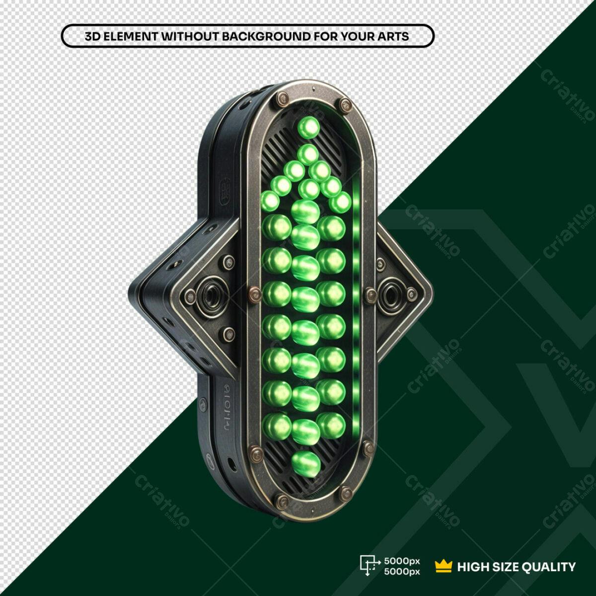 Elemento 3D Seta Verde Metálico PSD Editável
