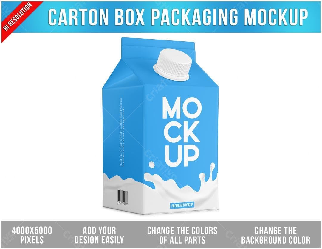 Mockup Embalagem Tetra Pak Azul - Design Realista