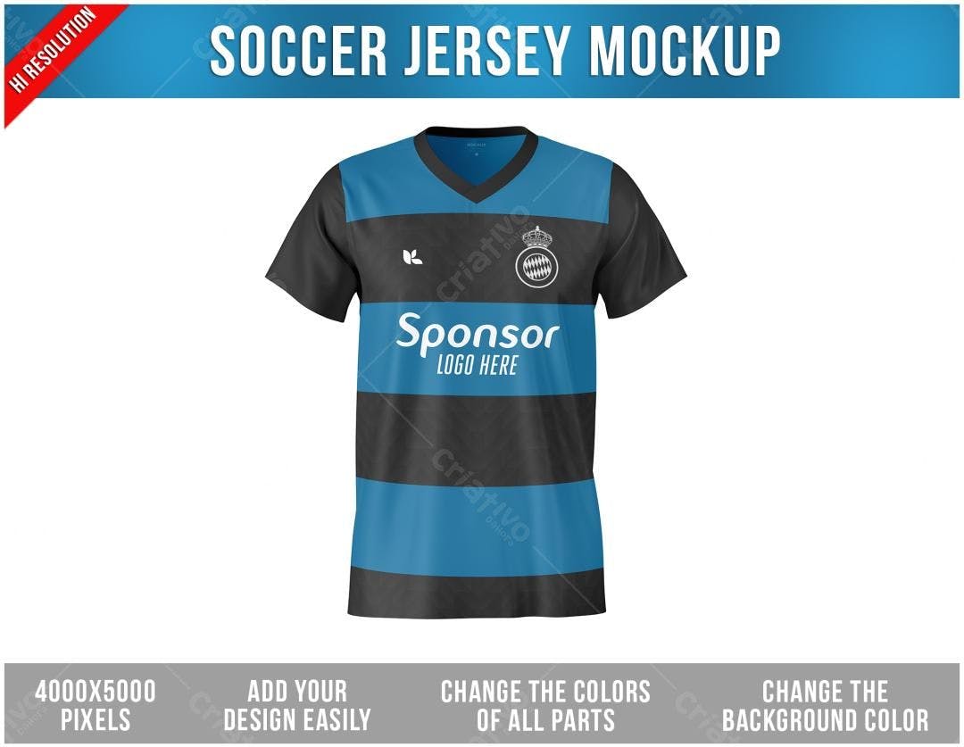 Mockup Camiseta Futebol Azul e Preto - Design Realista