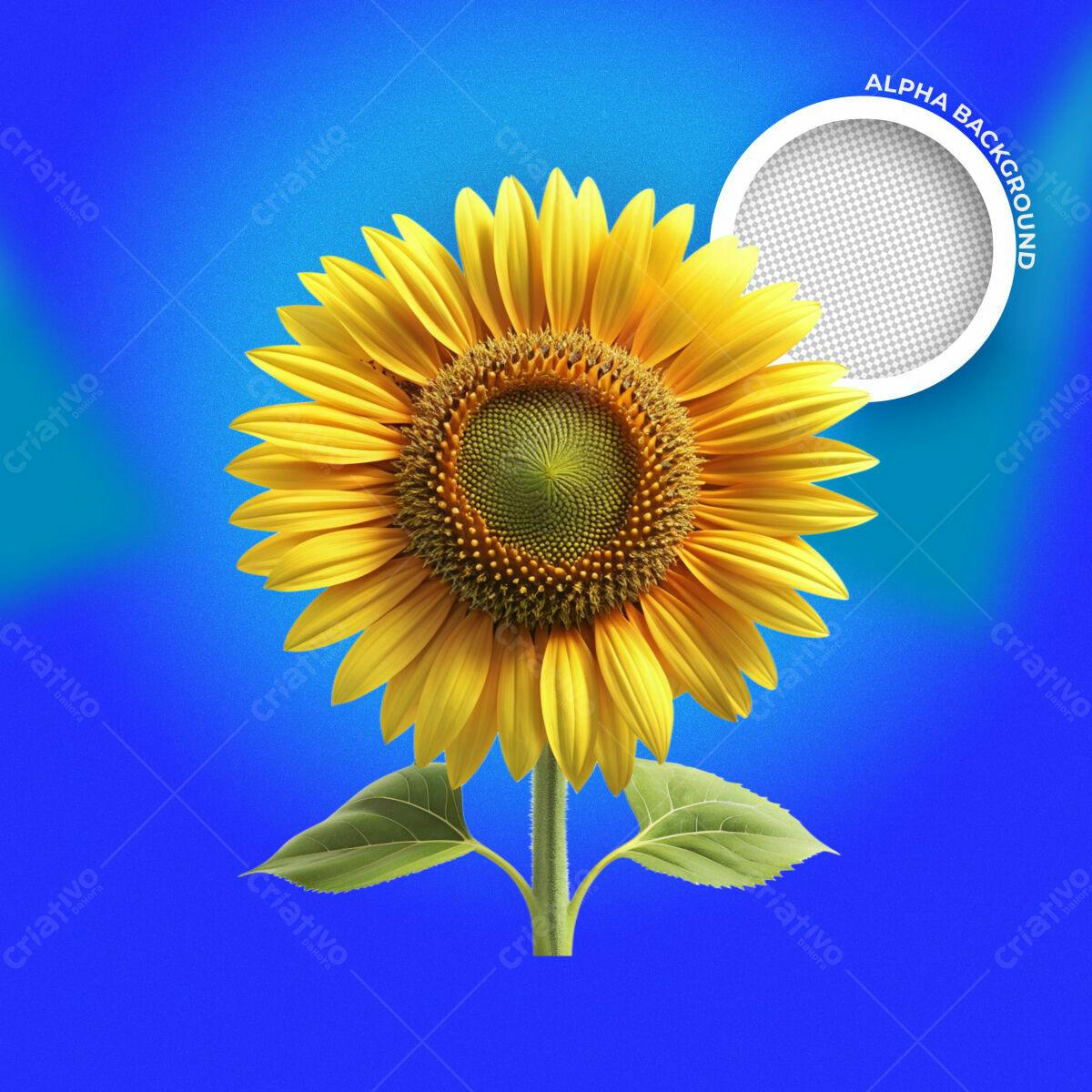 PSD Girassol para Fundo Azul PSD Editável