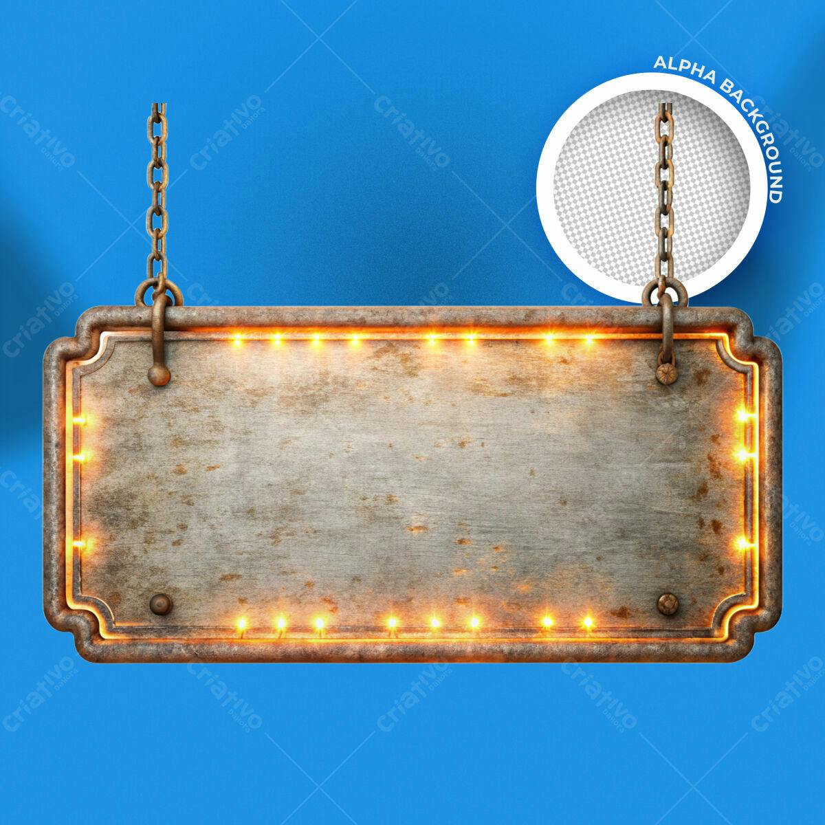 Placa de Metal Vintage com Luzes PSD Editável