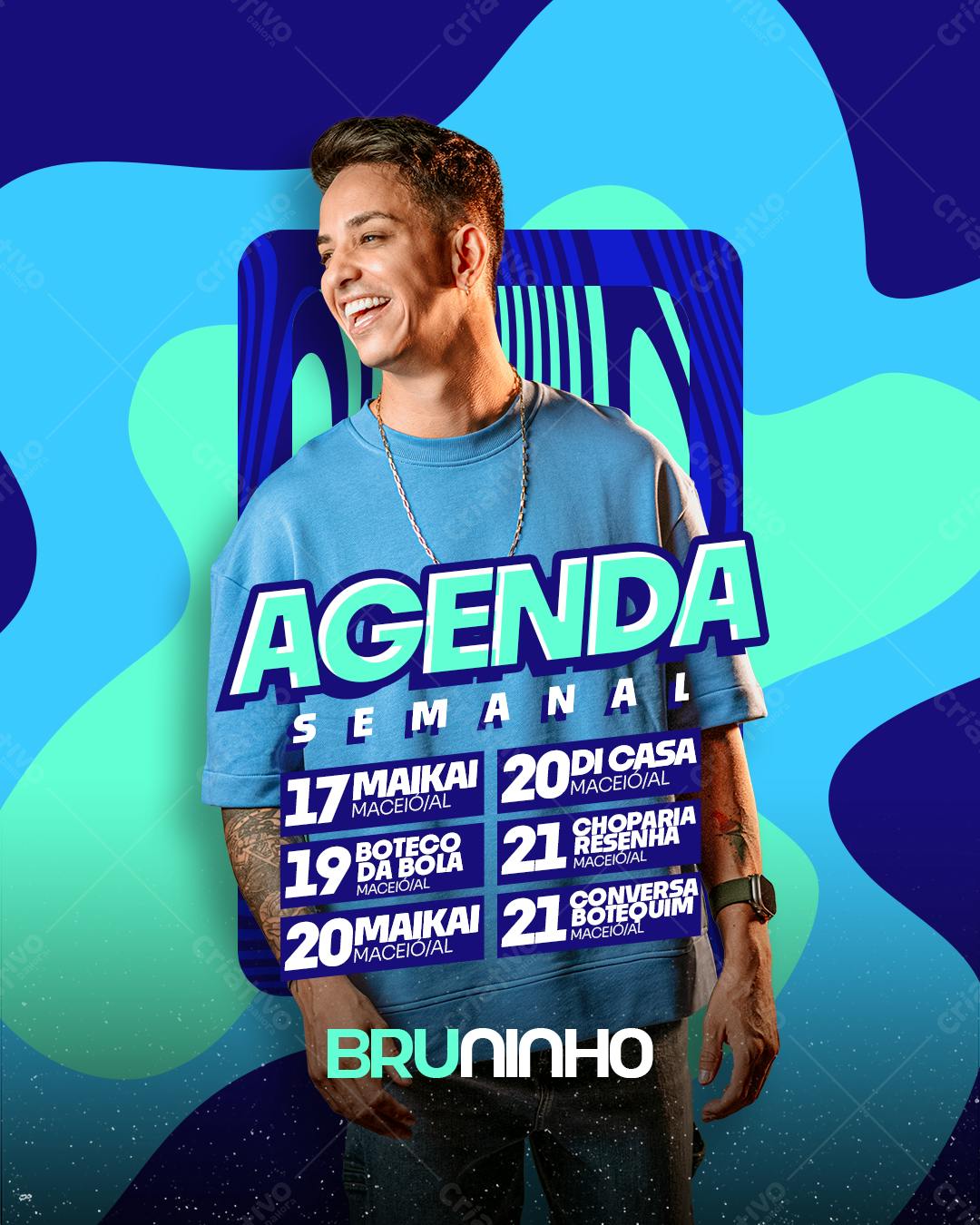 Flyer Agenda Semanal Bruninho PSD Editável