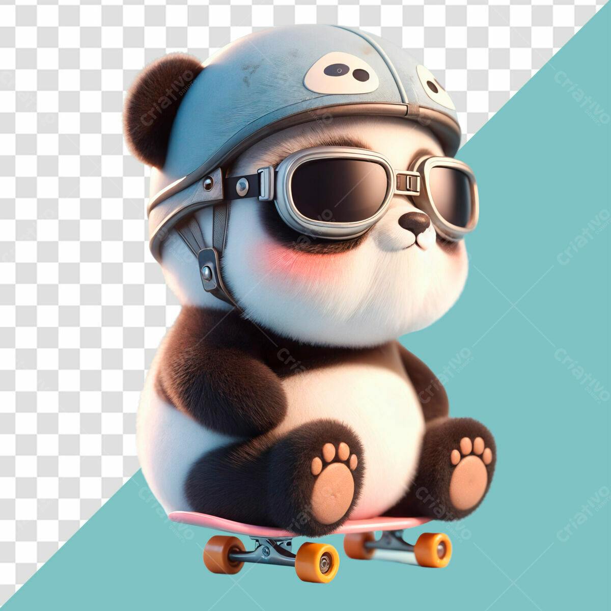 Panda fofinho no skate PSD Editável