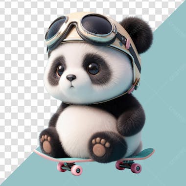 Elemento 3d panda fofo em cima de um skate com óculos na cabeça