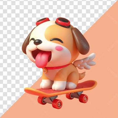 Elemento 3d cachorro fofo e alegre em cima de um skate com a lingua de fora