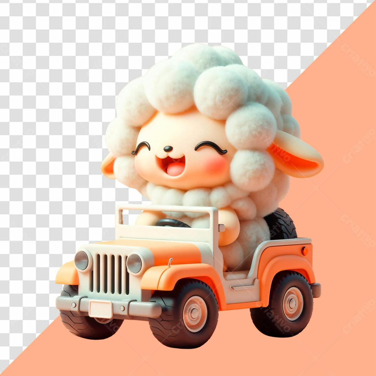 Ilustração Cartoon: Carneirinho em Jeep PSD Editável