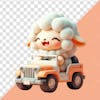 3d cute and cheerful sheep driving a car