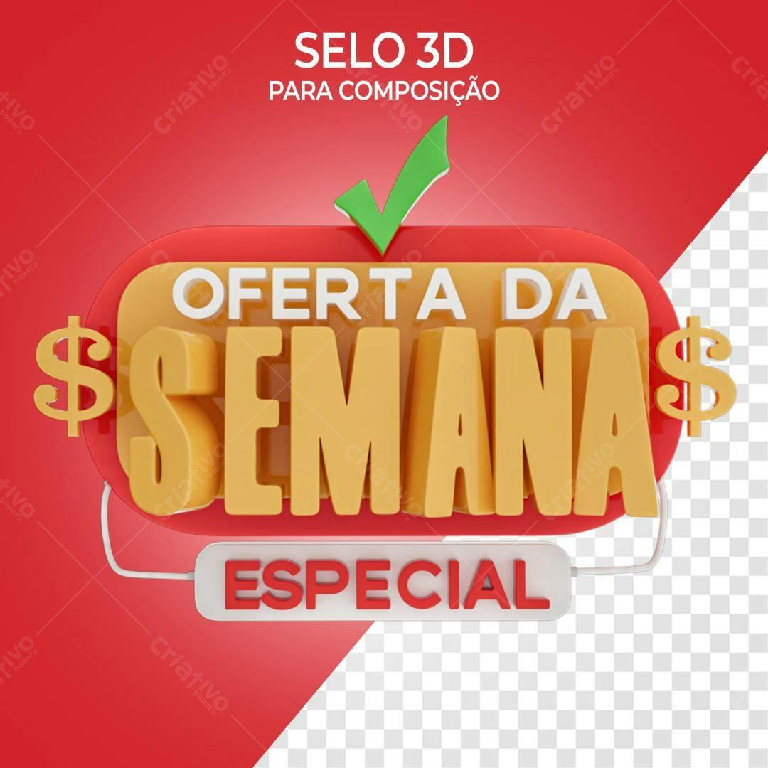 Selo 3D promocional amarelo e vermelho