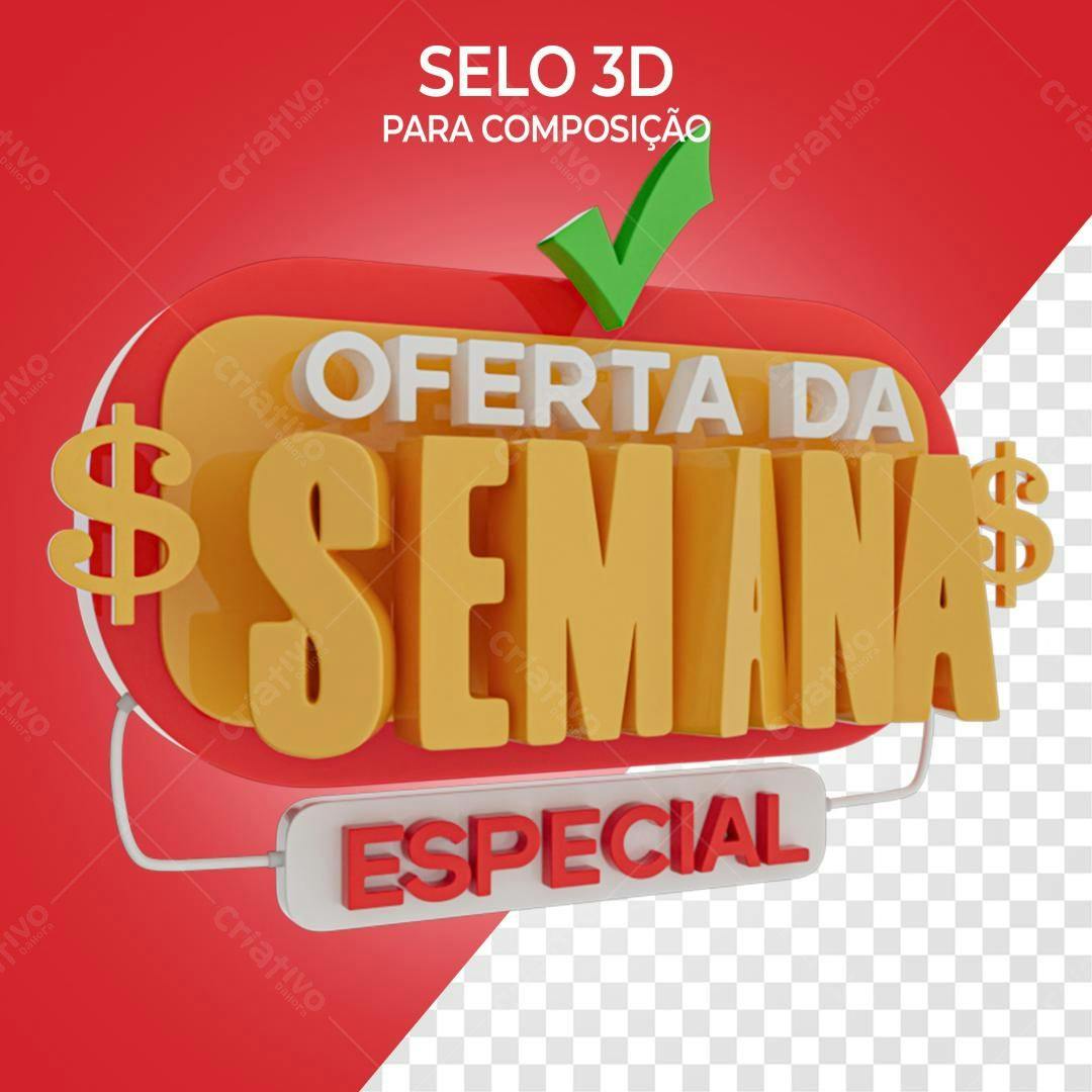 Selo 3D promocional amarelo e vermelho