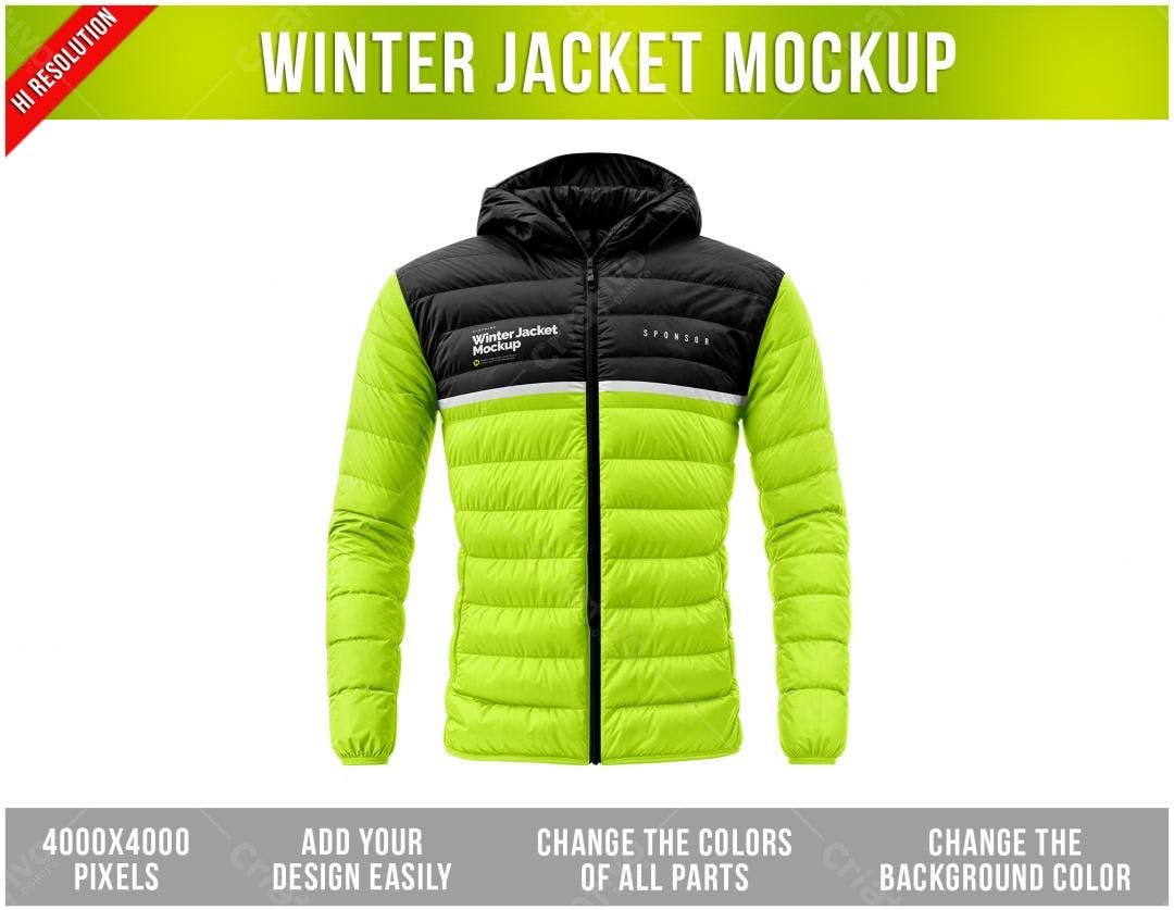 Mockup Jaqueta Inverno Verde Lima e Preto - Design Esportivo