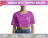 Woman with crop top editable psd mockup