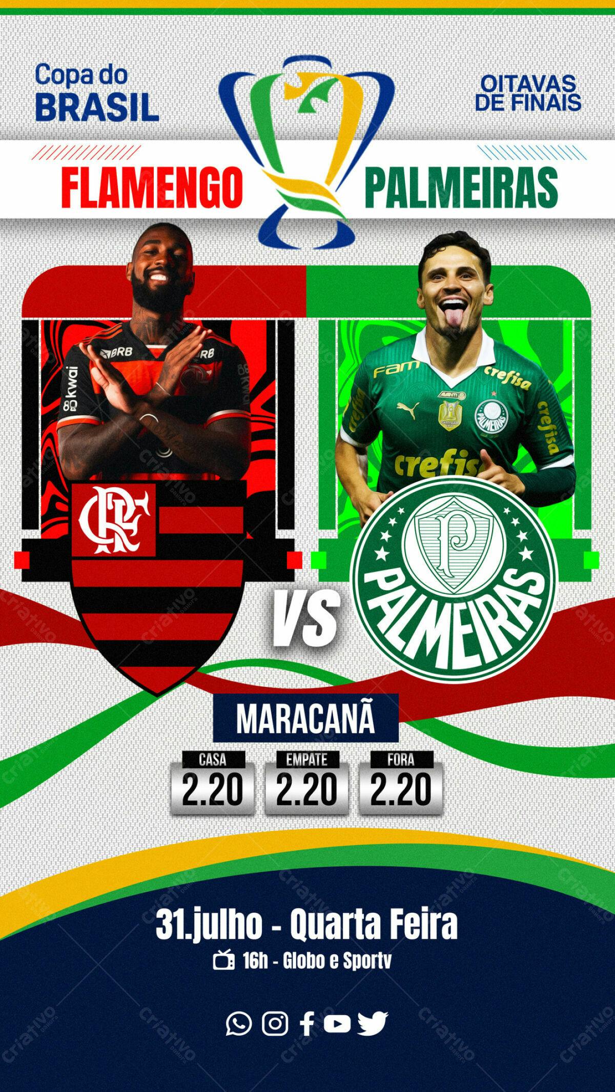 Flyer Flamengo x Palmeiras Copa do Brasil PSD Editável