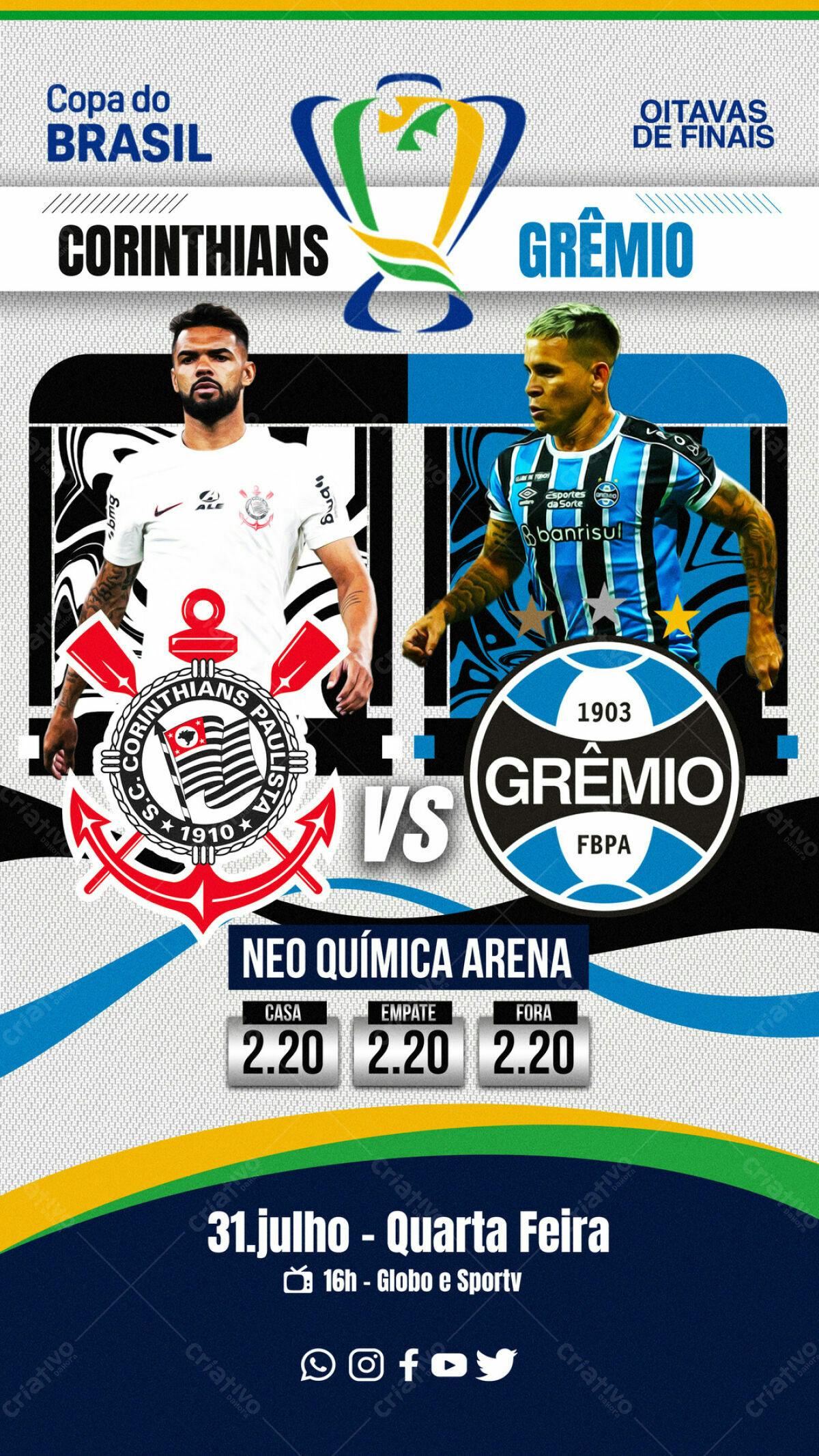 Flyer Corinthians x Grêmio Copa do Brasil PSD Editável
