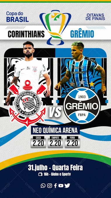 Flyer esportivo corinthians vs grêmio copa do brasil 2024