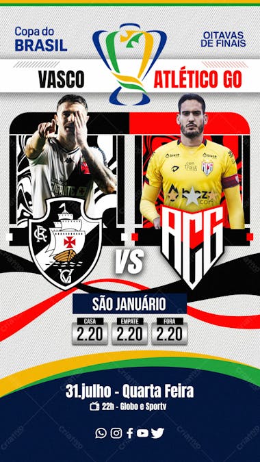 Flyer esportivo vasco vs atlétigo go copa do brasil 2024