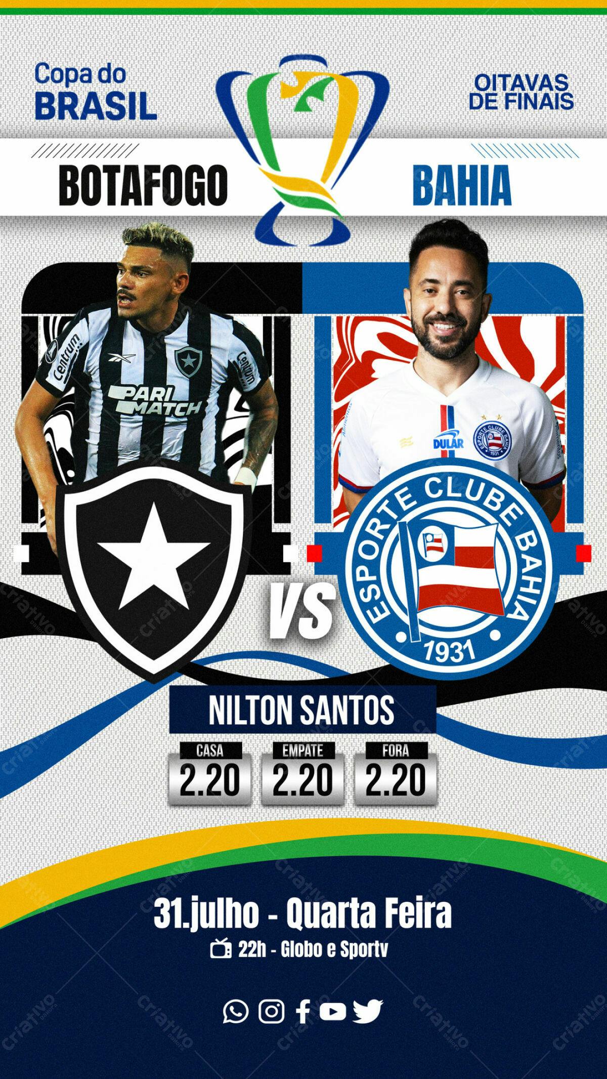 Flyer Copa do Brasil Botafogo x Bahia PSD Editável