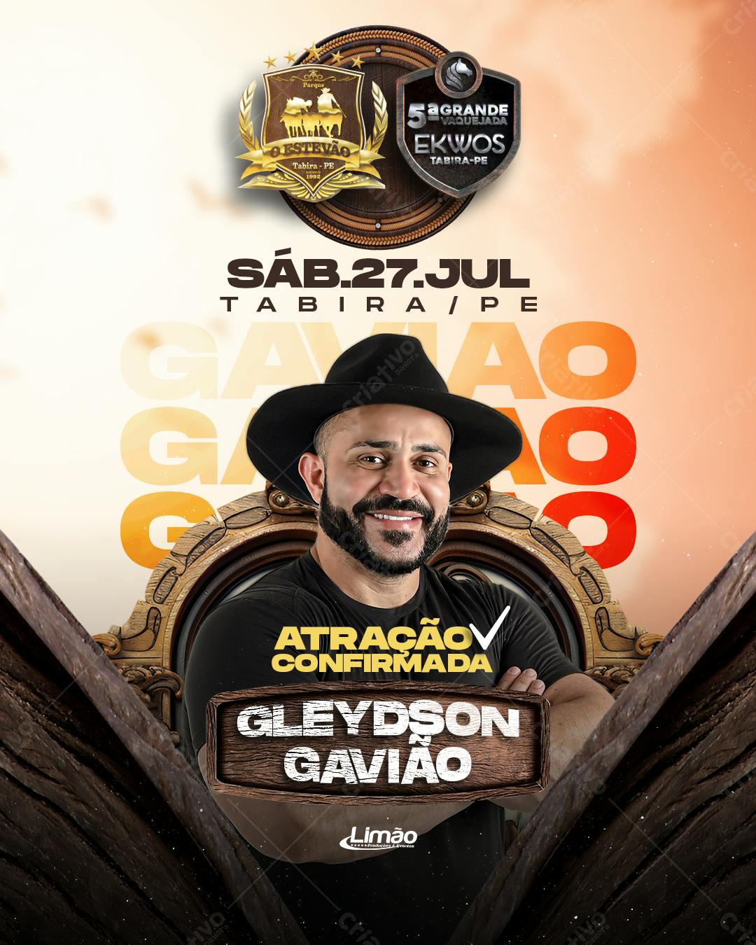 Flyer Festa de Vaquejada com Gleydson Gaviao PSD Editável