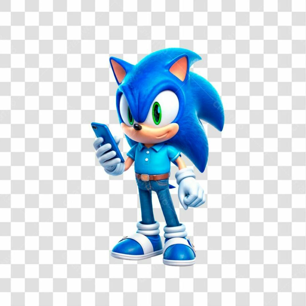 Png Personagem Sonic 3D Em Pose Segurando Celular