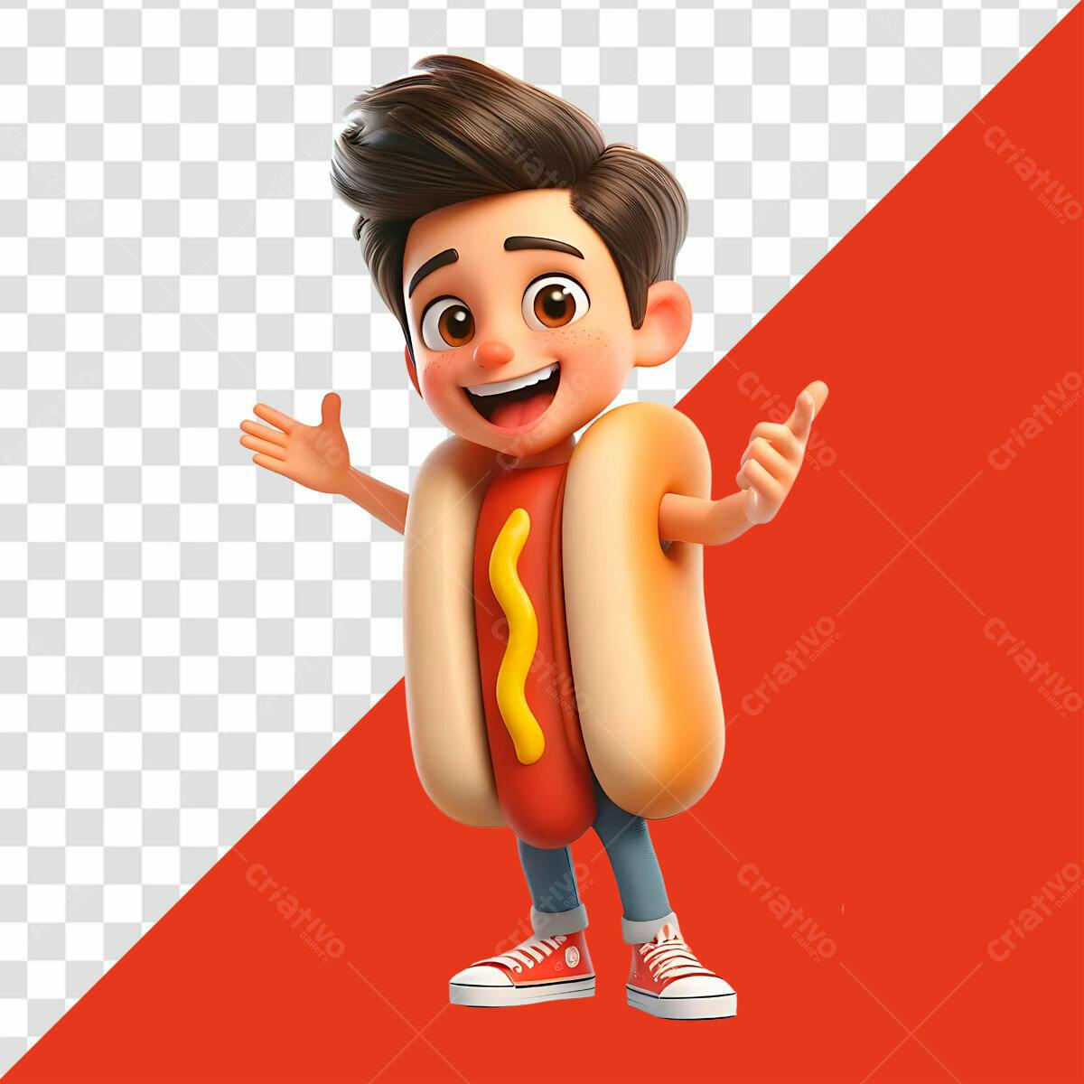 Personagem Cartoon Hot Dog PSD Editável