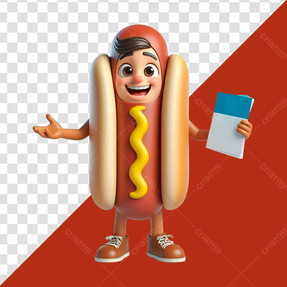 Mascote Hot Dog para Cardápio PSD Editável